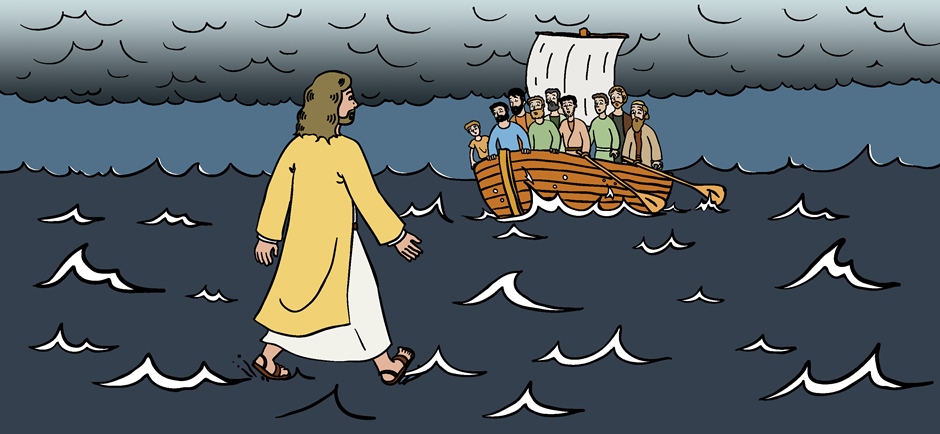 Jesús camina sobre las aguas del mar